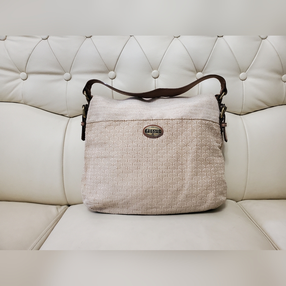 Fossil large fold over canvas shoulder bag